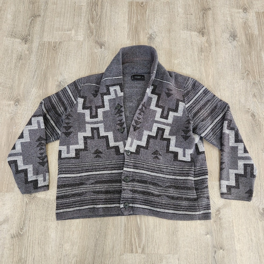 Lucky Brand Shawl Collar Size XL Aztec Southwestern Print Button Up Cardigan